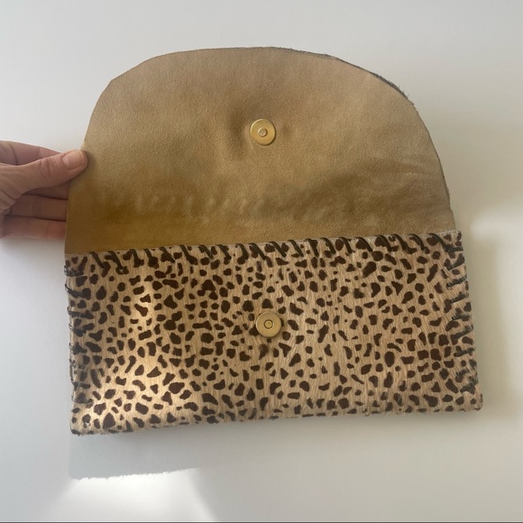 Leopard Print Handmade Calf Hair Leather Clutch Bag - Picture 4 of 5